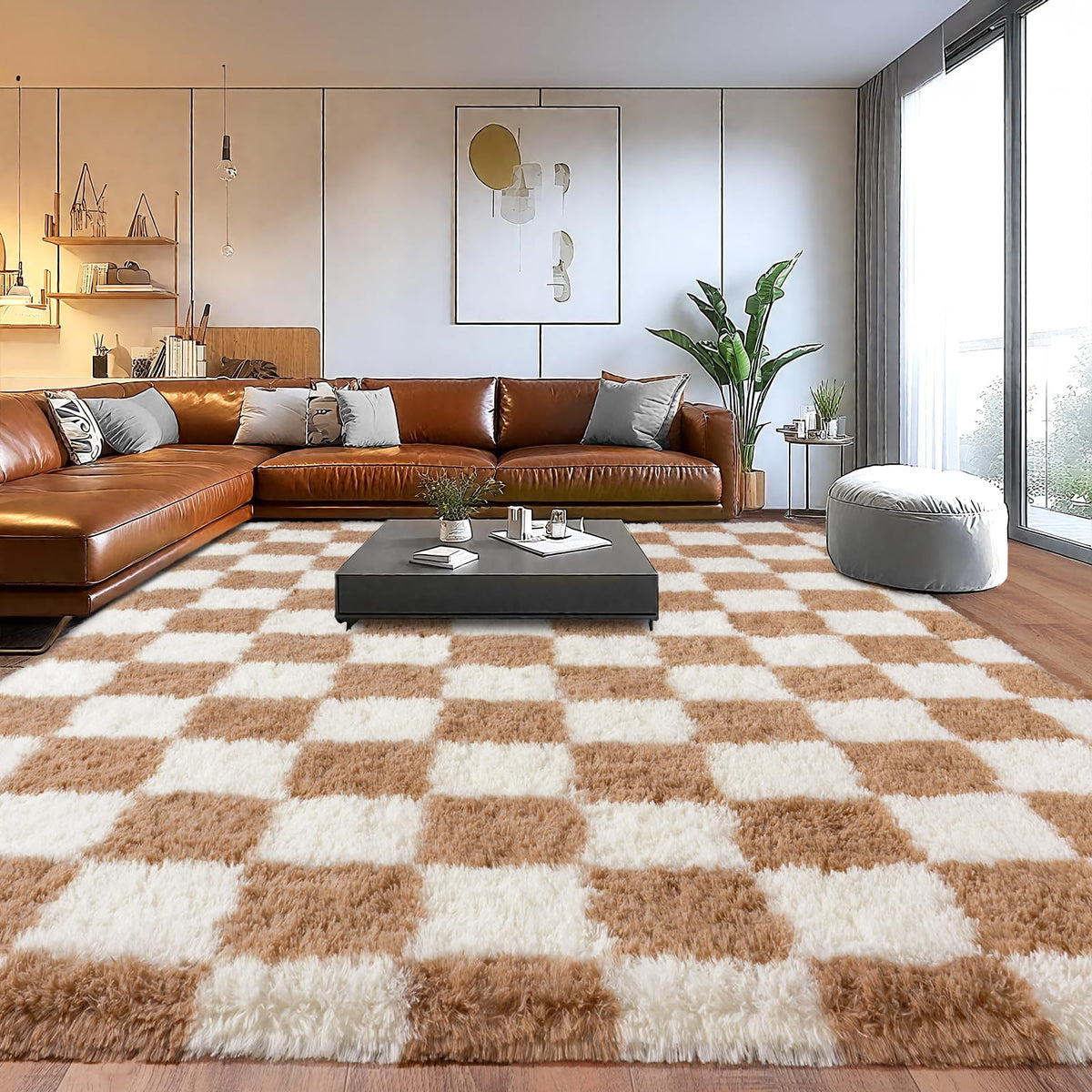 8x10Ft Soft Shaggy for Living Room, High Pile Fluffy Rugs Blush Area Rug