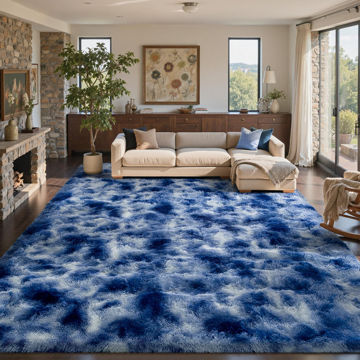 8x10 Ft Extra Large Shag Rugs for Living Room, Tie Dyed Ultra Soft Fluffy Furry Area Rugs for Bedroom Indoor Floor, Aesthetic Carpet for Kids Home Decor (Dark Grey)