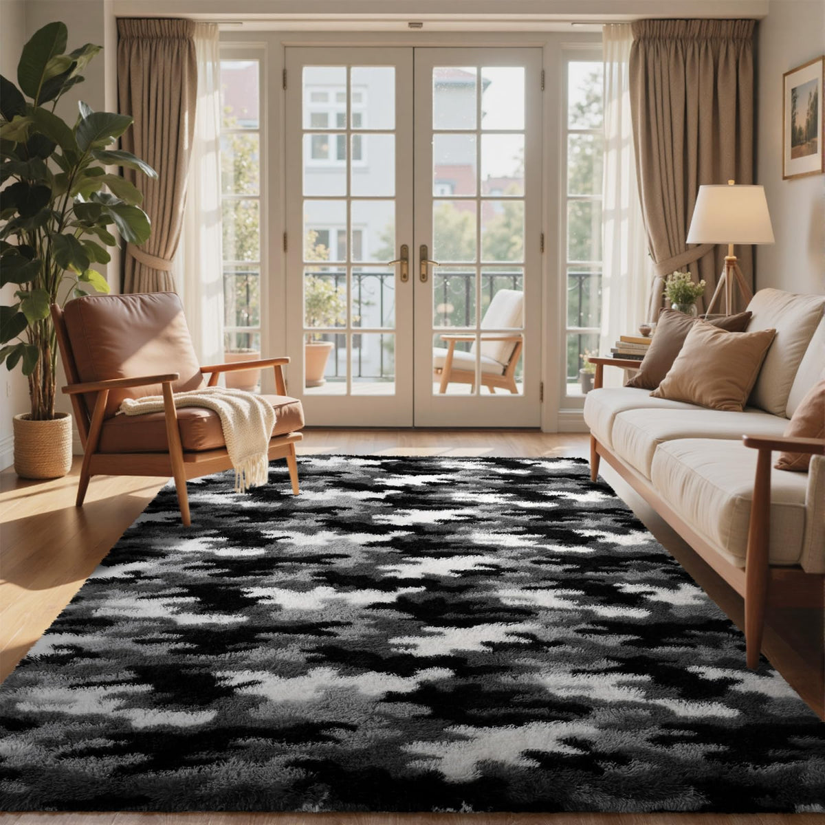 8x10 Ft Extra Large Shag Rugs for Living Room, Tie Dyed Ultra Soft Fluffy Furry Area Rugs for Bedroom Indoor Floor, Aesthetic Carpet for Kids Home Decor (Dark Grey)