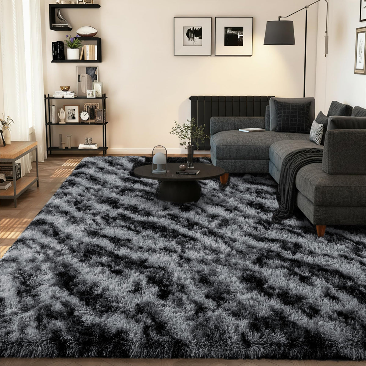 Large 8x10 Area Rugs for Living Room, Tie-Dyed Yellow Soft Shag Rug