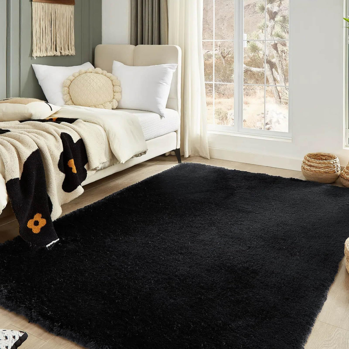 Floralux Rugs for Living Room, 6x9 Large Shag Area Rug, Tie-Dyed Light Grey Soft Fluffy Carpets for Bedroom