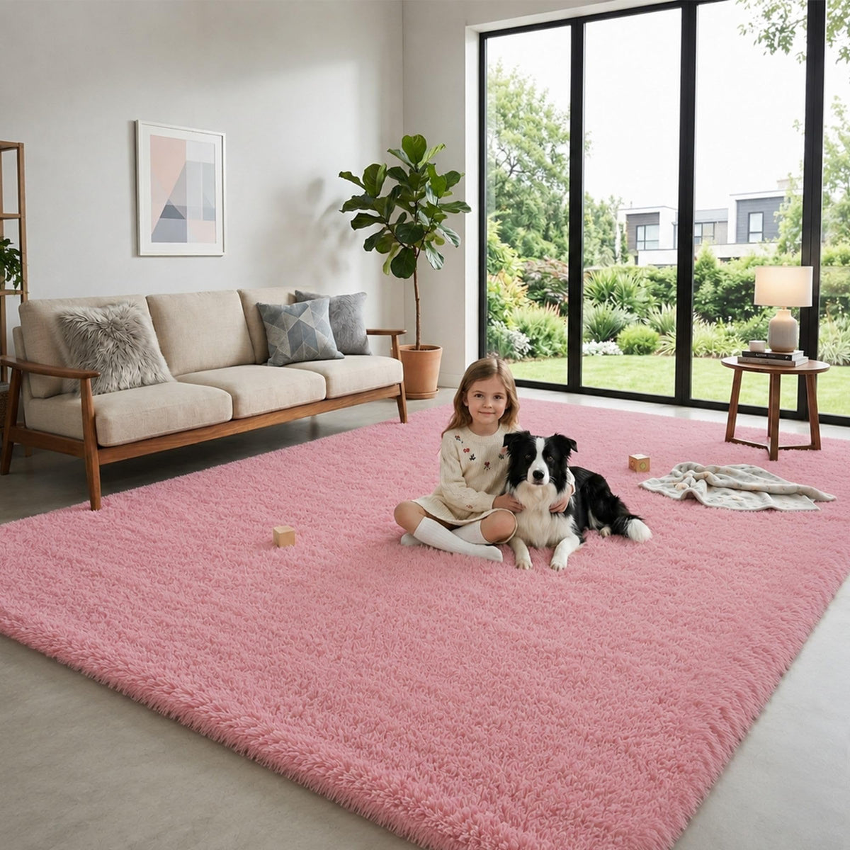 8x10 Ft Cream White Fluffy Area Rug for Living Room, Washable