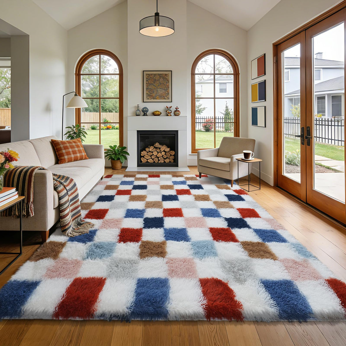 Shag Area Rugs for Bedroom Living Room,8X10 Ultra Soft Fluffy Area Rugs for Dorm,Indoor Carpet Plush Rugs for Living Room Home Decor,Tie-Dye Grey