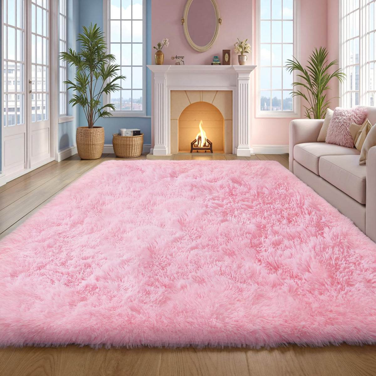 KICHOWUA 4x6 Fluffy Fuzzy Kids Shag Rainbow Rug for Girls Bedroom Playroom