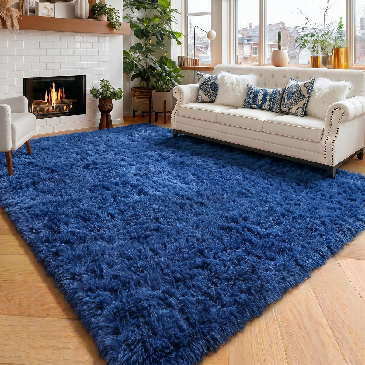 Amdrebio Burnt Orange Shag Plush Large Area Rug 6x9 for Living Room Bedroom