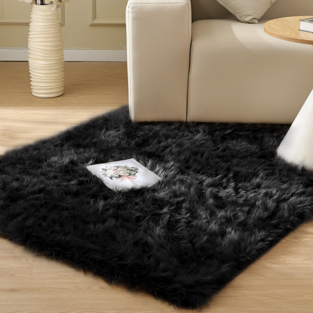 ORINOVA Beige Shag Faux Sheepskin Washable 4X6 Fur Rug for Living Room Bedroom Fluffy Furry Area Rug Rectangle Nursery Decor Rug