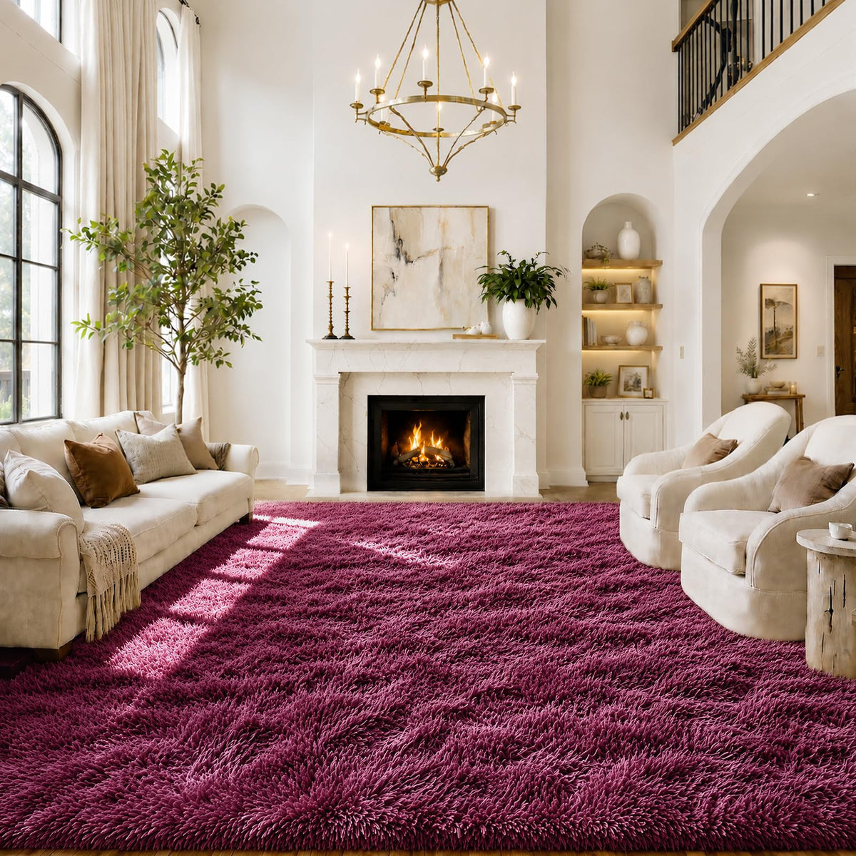 8x10 Area Rugs for Living Room,Cream Large Shaggy Carpet Plush Furry Rug
