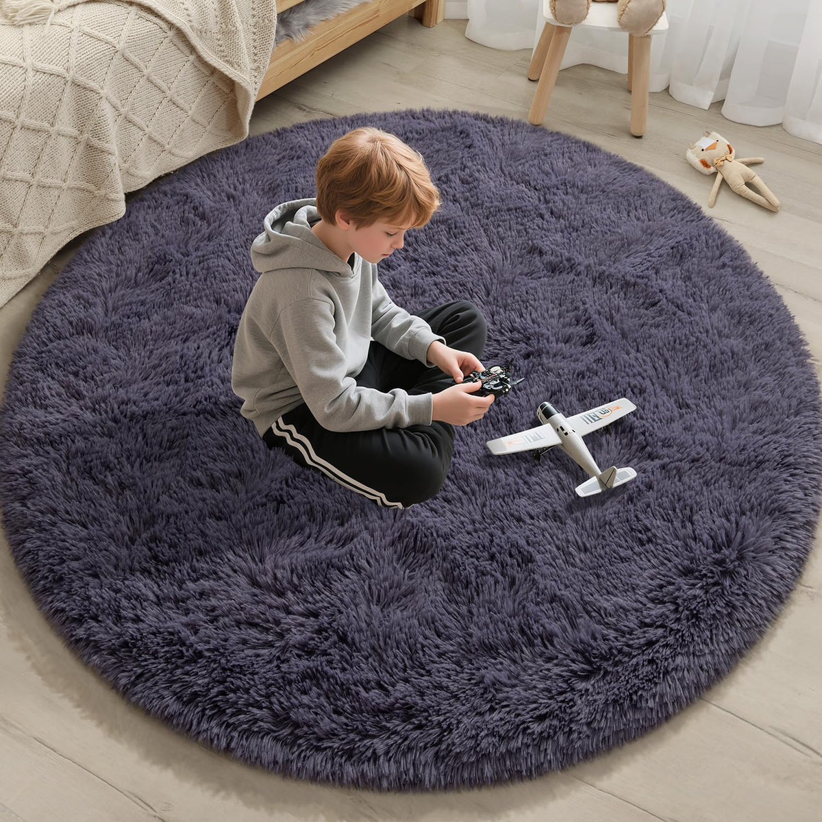 EVOIONOS Pink Round Rug for Bedroom, 4x4 Ft Fluffy Soft Circle Area Rugs for Living Room, Plush Shaggy Circular Carpet for Indoor Floor Bedside Girls Nursery, Machine-Washable Home Decor Aesthetic