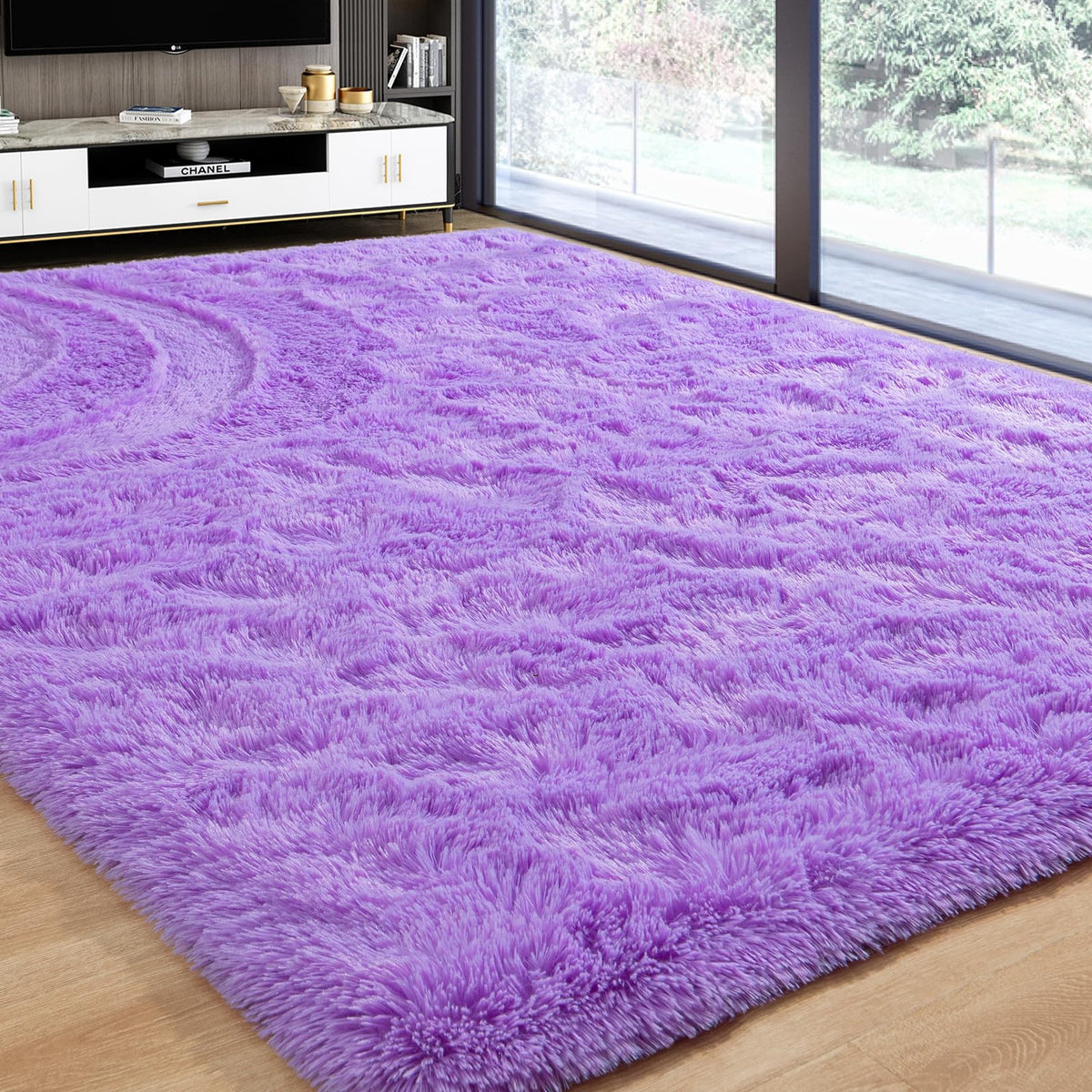 Softlife Dark Purple Area Rug for Bedroom, Fluffy Shag Plush 3x5 Rugs for Living Room Girls, Shaggy Throw Soft Fuzzy Small Kids Carpet for Dorm Bedside Ultra Cozy Non-Slip Indoor Decor