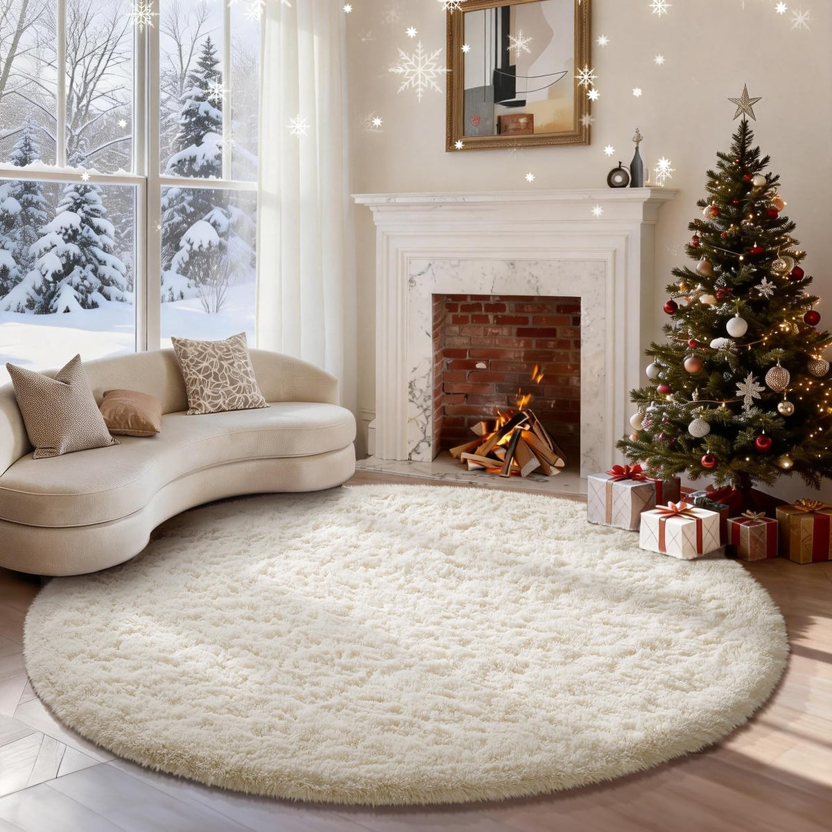 Ophanie 8x10 Area Rugs for Living Room, Washable Non-Slip Fluffy Soft Large Shag Bedroom Carpet, Ivory Big Indoor Nursery Rug, Carpets for Boy and Girls Room Dorm Decor with Over 99 pcs Pile fibers