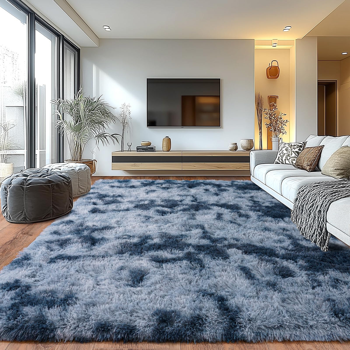 Large Living Room Area Rug 9x12Ft Shaggy Carpet Fuzzy Carpet Tie Dye Camel