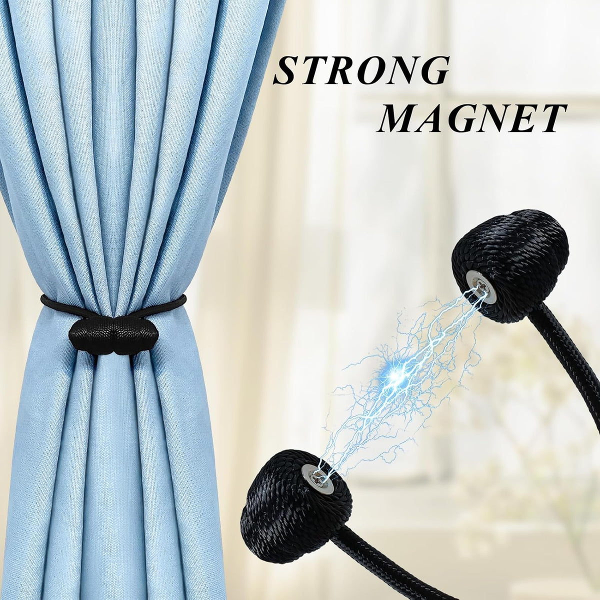 Tifanso 4PCS Black Boho No Drill Magnetic Curtain Tiebacks for Home Decor
