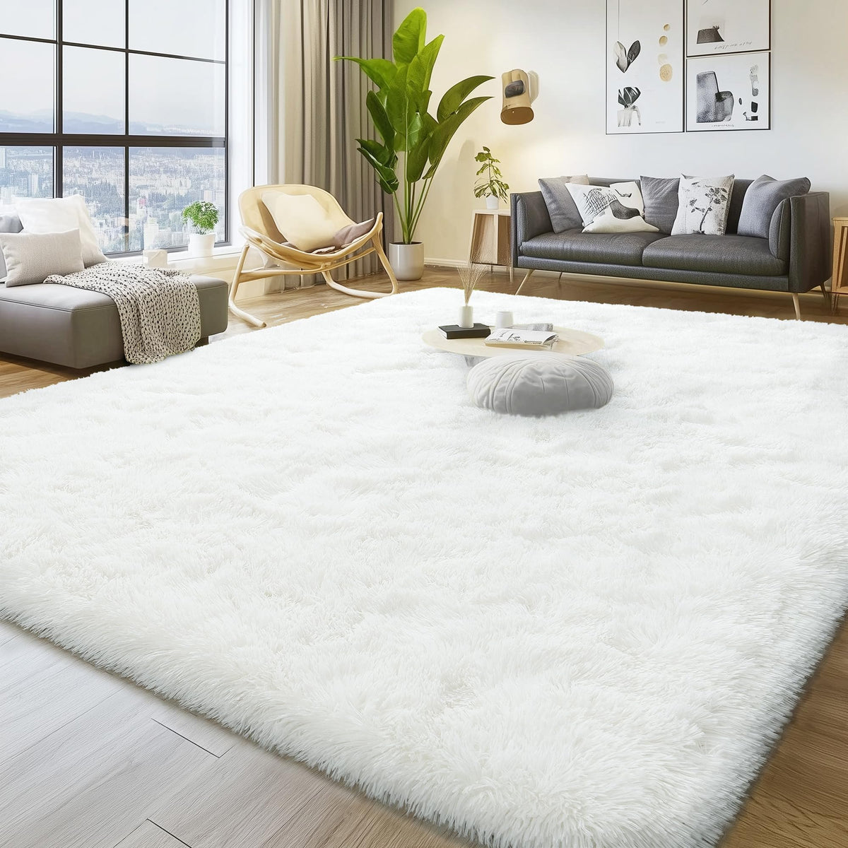 Large 8x10 Area Rugs for Living Room, Tie-Dyed Yellow Soft Shag Rug