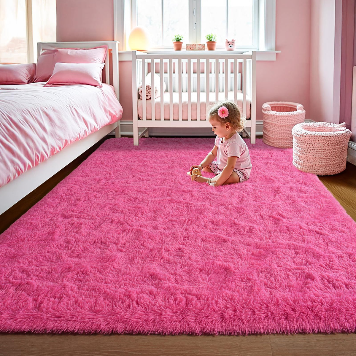 LOCHAS Area Rugs Fluffy Living Room Carpets for Kids Bedroom 6x9, Cream