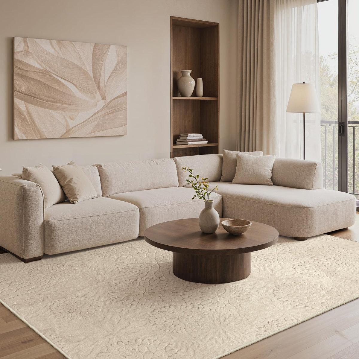 GENIMO Beige Rug 5x7 Washable Area Rugs for Living Room, Soft High Low Pile