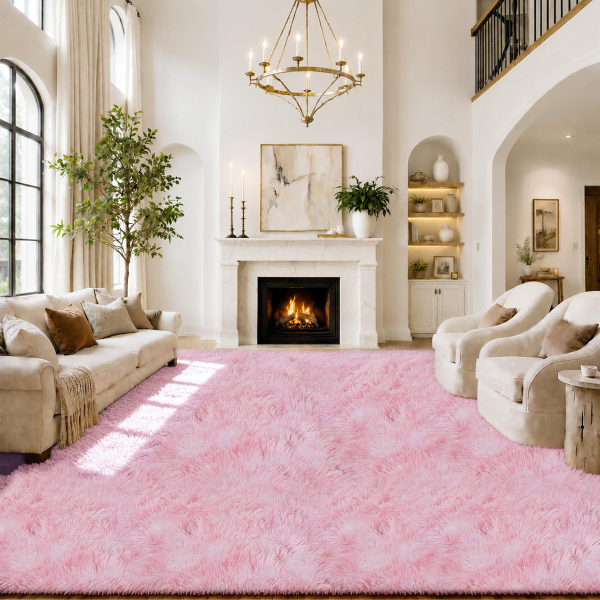 8x10 Area Rugs for Living Room,Cream Large Shaggy Carpet Plush Furry Rug