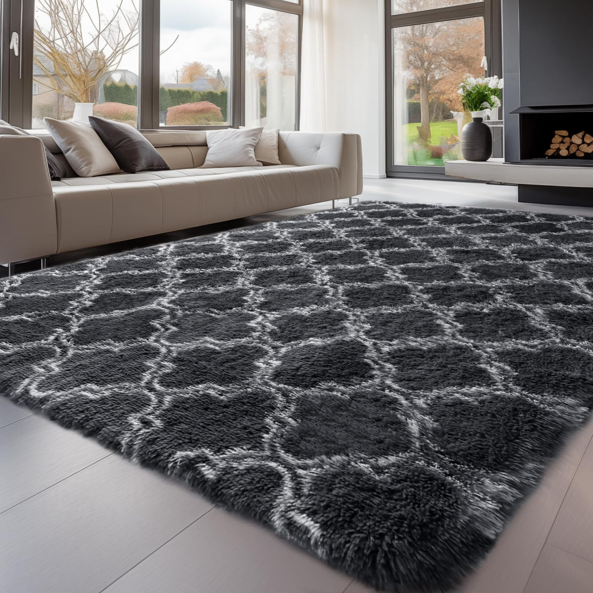 Sour Lemon 8x10 Area Rugs for Bedroom Living Room, Fluffy Shag Cream