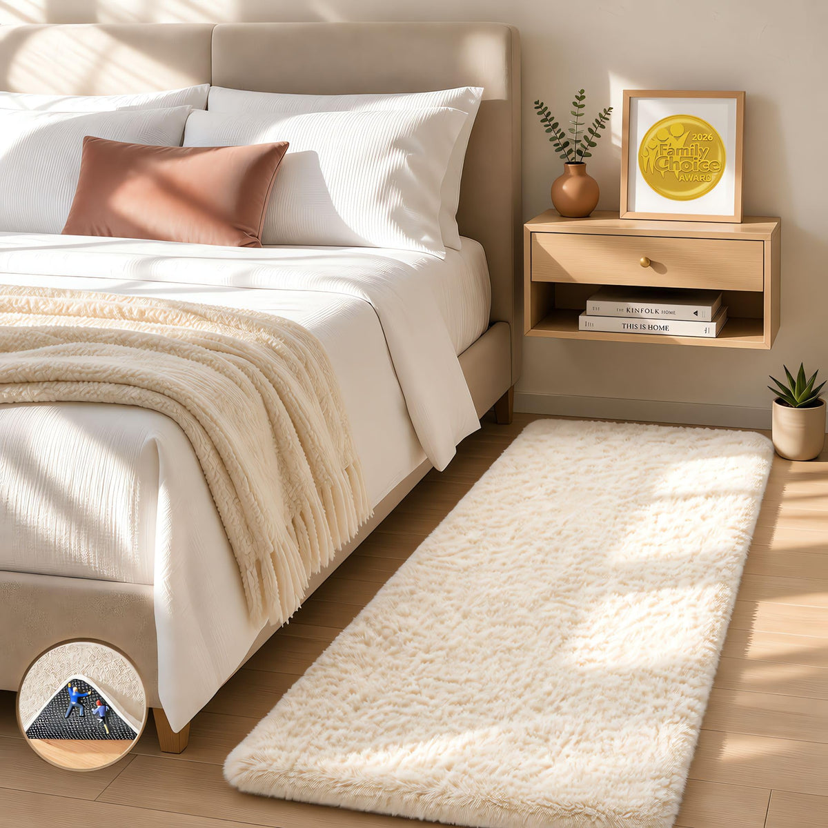 Ophanie 8x10 Area Rugs for Living Room, Washable Non-Slip Fluffy Soft Large Shag Bedroom Carpet, Ivory Big Indoor Nursery Rug, Carpets for Boy and Girls Room Dorm Decor with Over 99 pcs Pile fibers