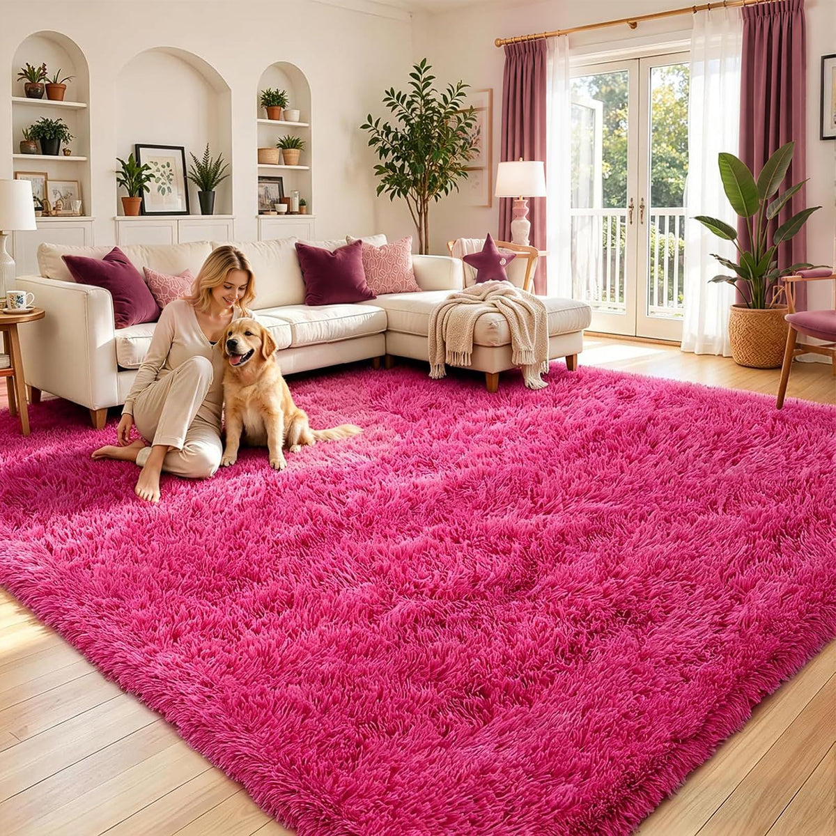 8x10 Area Rugs for Living Room,Cream Large Shaggy Carpet Plush Furry Rug