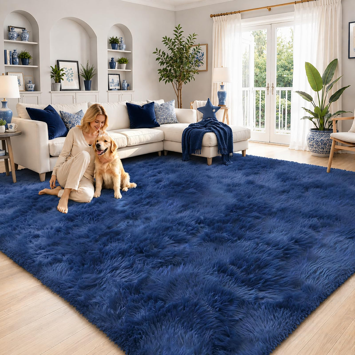 8x10 Area Rugs for Living Room,Cream Large Shaggy Carpet Plush Furry Rug