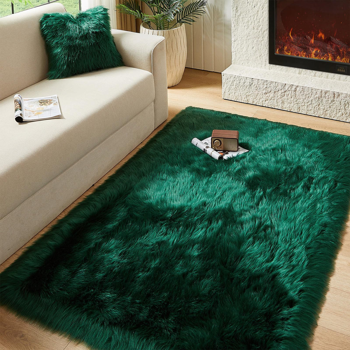 AMTOVO Faux Sheepskin Rug, Beige Ultra Soft Fluffy Shag Area Rug, 2 x 6 ft Faux Fur Rug for Bedroom Sofa Throw Cushion Room Decor, Sheepskin