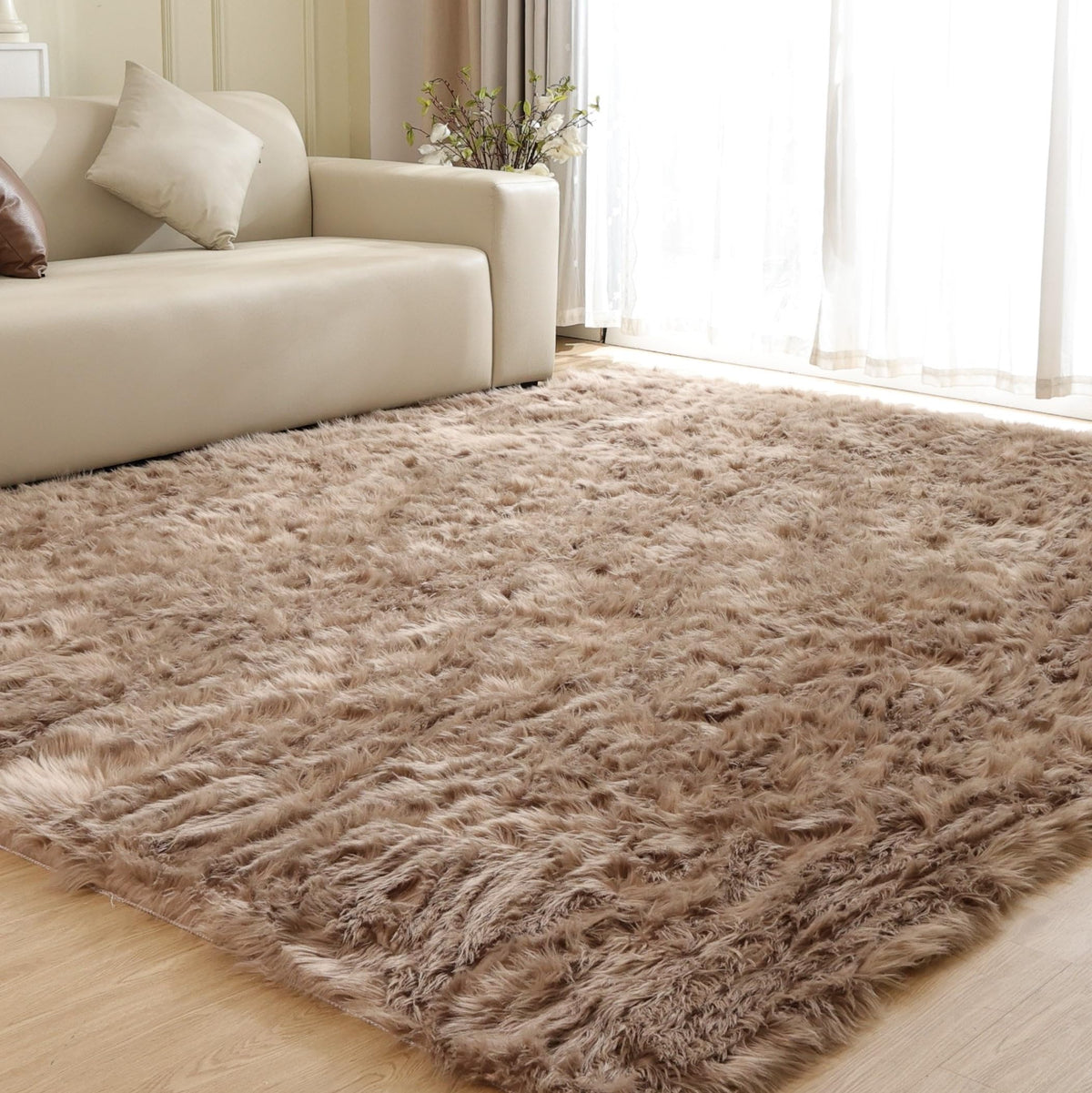 ORINOVA Beige Shag Faux Sheepskin Washable 4X6 Fur Rug for Living Room Bedroom Fluffy Furry Area Rug Rectangle Nursery Decor Rug