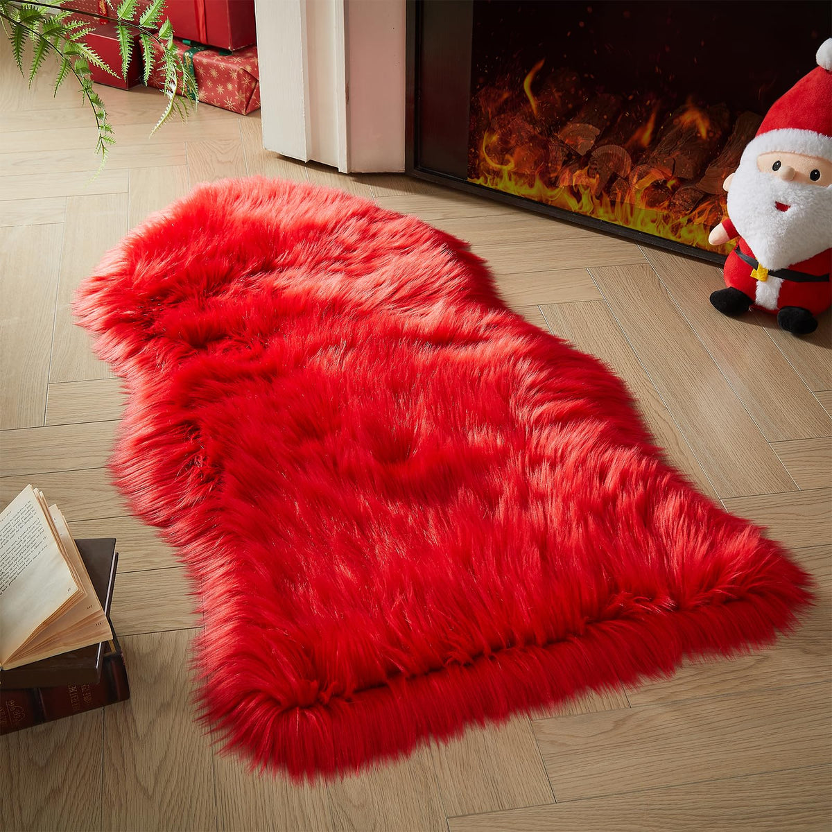 AMTOVO Faux Sheepskin Rug, Beige Ultra Soft Fluffy Shag Area Rug, 2 x 6 ft Faux Fur Rug for Bedroom Sofa Throw Cushion Room Decor, Sheepskin