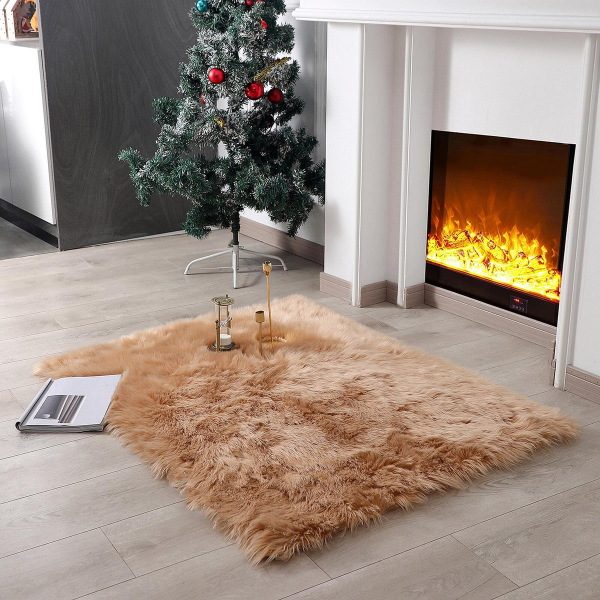 linmopm Faux Fur Sheepskin Fluffy Shag Fuzzy Rug, White, 2x6 ft Runner