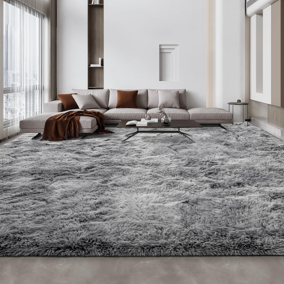 Deerhoo Large Shag Area Rugs 6 x 9, Tie-Dyed Plush Fuzzy Rugs, Dark Grey