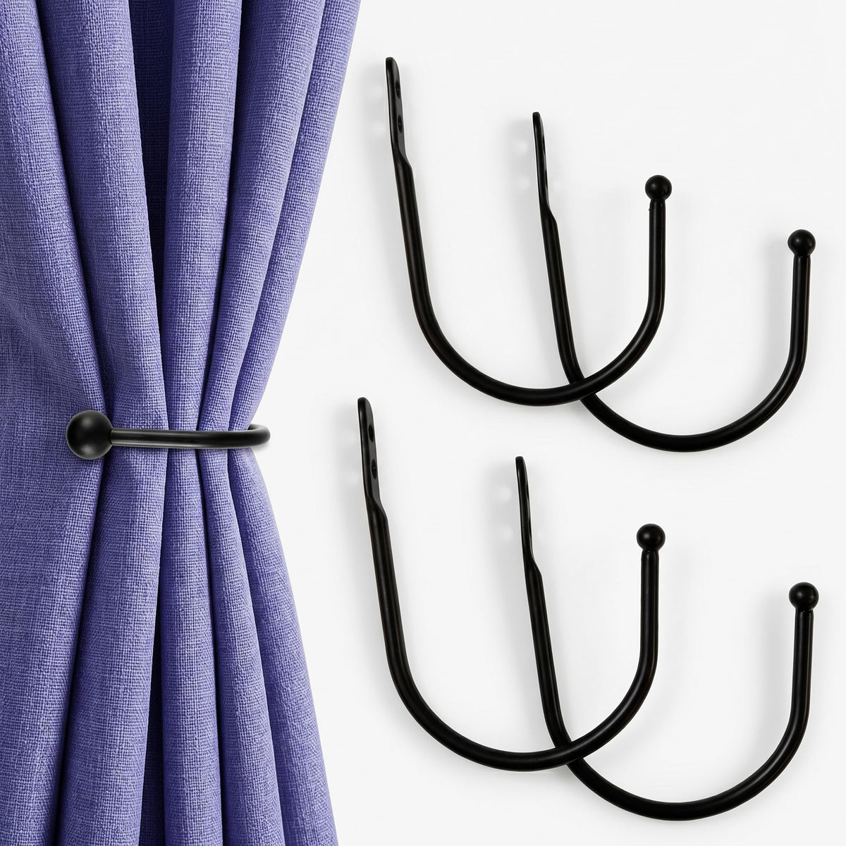 8 Pcs Curtain Tie Backs, Black, Metal Curtain Holdbacks (8pcs-Small)
