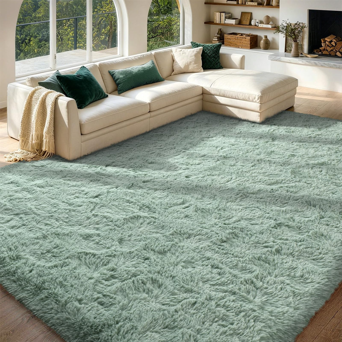 8x10 Area Rugs for Living Room Fluffy Carpet(Black)
