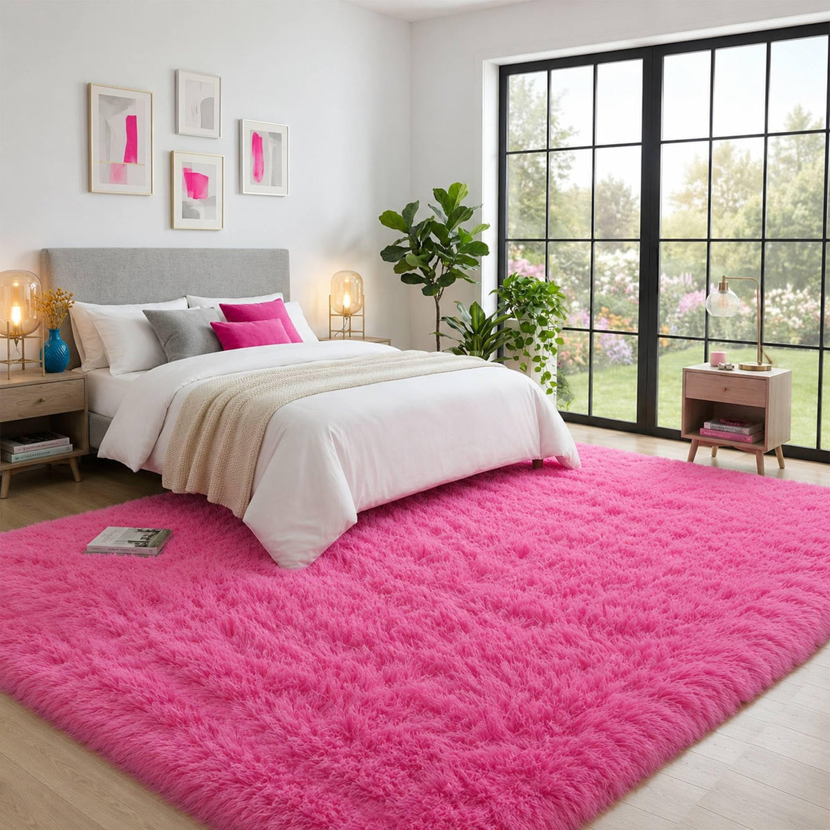 8x10 Ft Cream White Fluffy Area Rug for Living Room, Washable