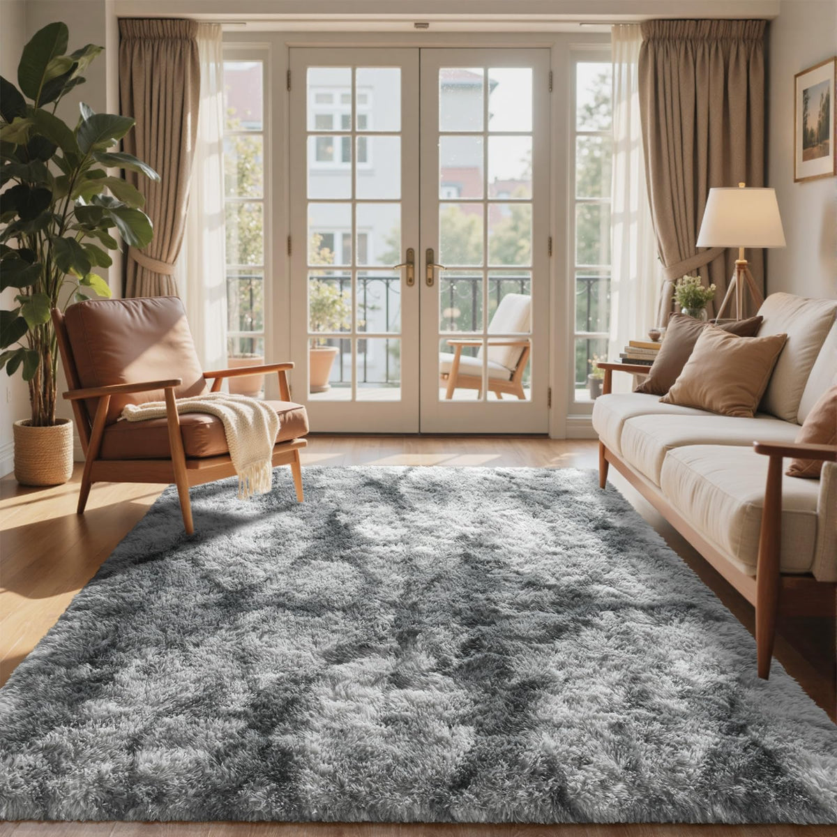 8x10 Ft Extra Large Shag Rugs for Living Room, Tie Dyed Ultra Soft Fluffy Furry Area Rugs for Bedroom Indoor Floor, Aesthetic Carpet for Kids Home Decor (Dark Grey)