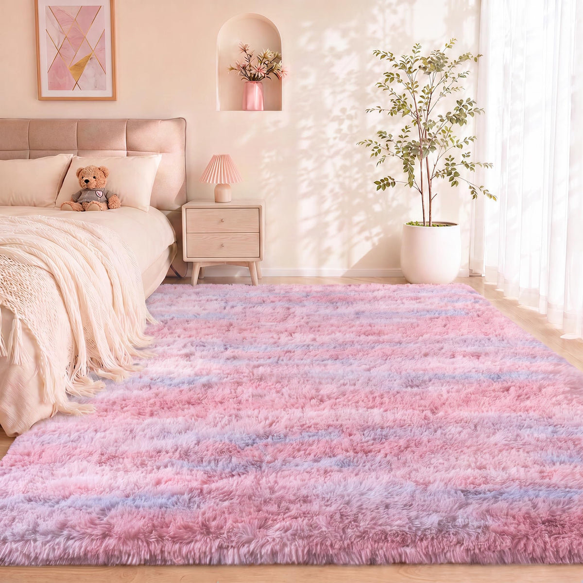 8x10 Large Shag Rugs for Living Room, Washable Abstract Grey