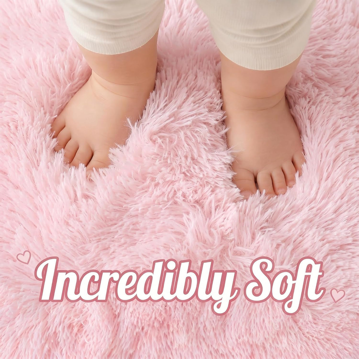 Light Pink Fluffy Round Rug Circle Area Rugs 4ft for Girls Kids Bedroom