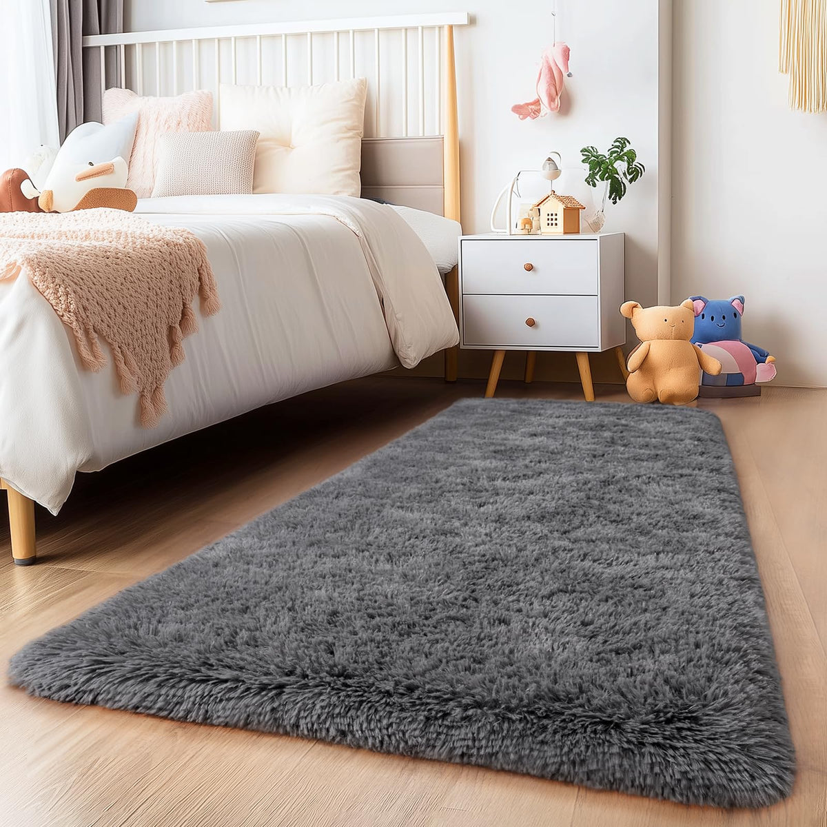 8x10 Area Rugs for Living Room, Large Ultra Fluffy Fuzzy Shag Rug for Bedroom, Modern Plush Soft High Pile Upgrade Non-Slip Carpet for Kids Girls and Boys Room Decor, Tie-Dyed Blue Grey