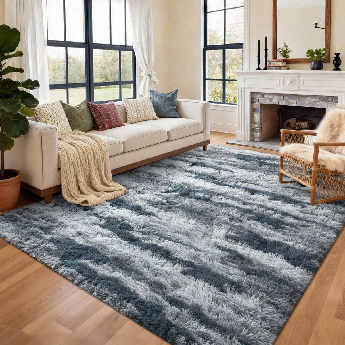 8x10 Ft Extra Large Shag Rugs for Living Room, Tie Dyed Ultra Soft Fluffy Furry Area Rugs for Bedroom Indoor Floor, Aesthetic Carpet for Kids Home Decor (Dark Grey)