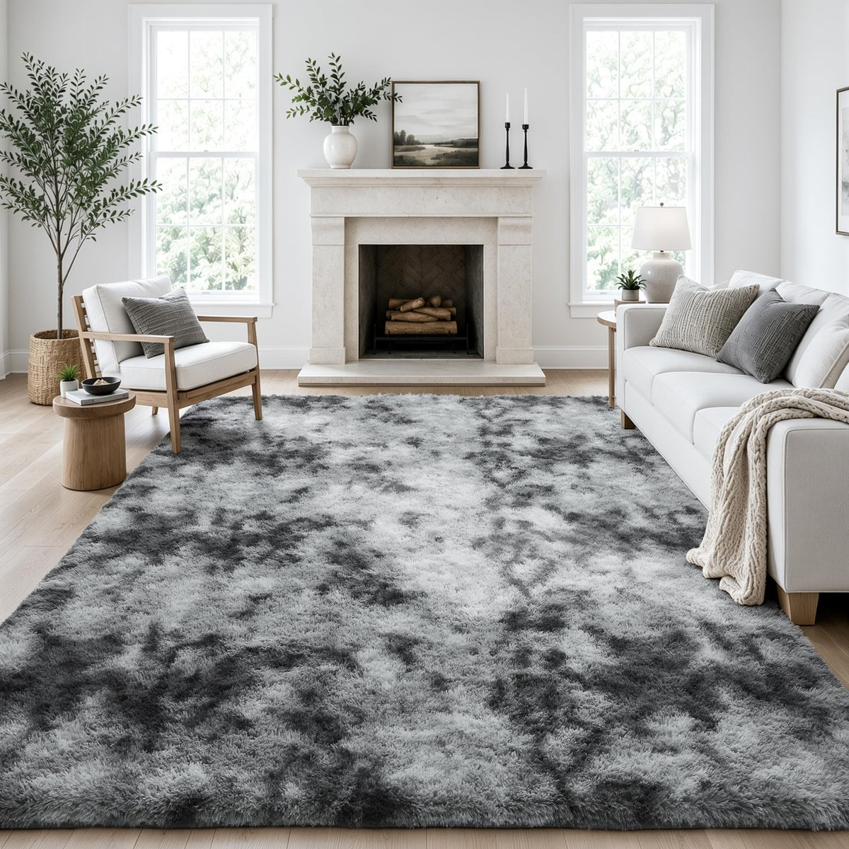 Ophanie 8x10 Area Rugs for Living Room, Washable Non-Slip Fluffy Soft Large Shag Bedroom Carpet, Ivory Big Indoor Nursery Rug, Carpets for Boy and Girls Room Dorm Decor with Over 99 pcs Pile fibers
