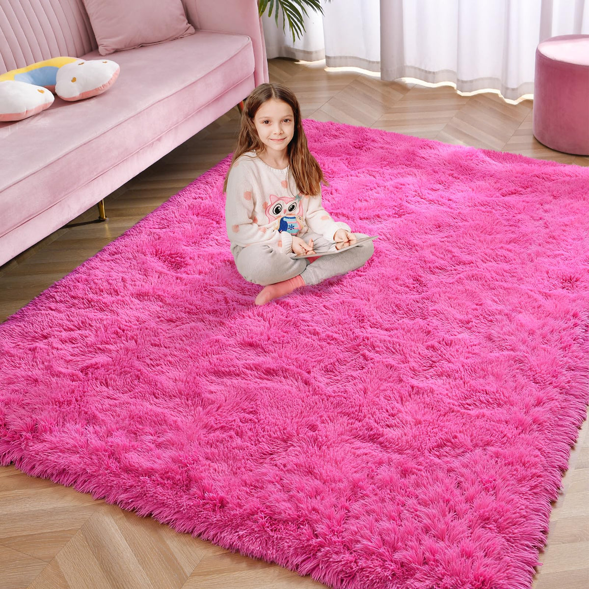Softlife Dark Purple Area Rug for Bedroom, Fluffy Shag Plush 3x5 Rugs for Living Room Girls, Shaggy Throw Soft Fuzzy Small Kids Carpet for Dorm Bedside Ultra Cozy Non-Slip Indoor Decor