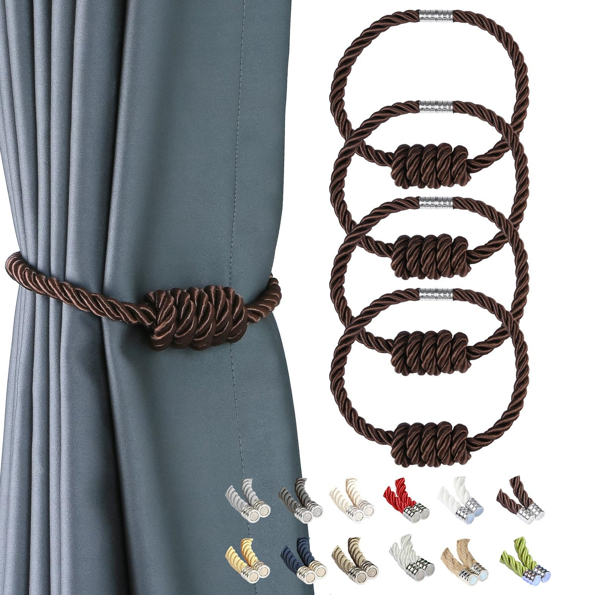 BEL AVENIR Magnetic Jute Curtain Tiebacks 2 Pack Hand-Woven Curtain Ties