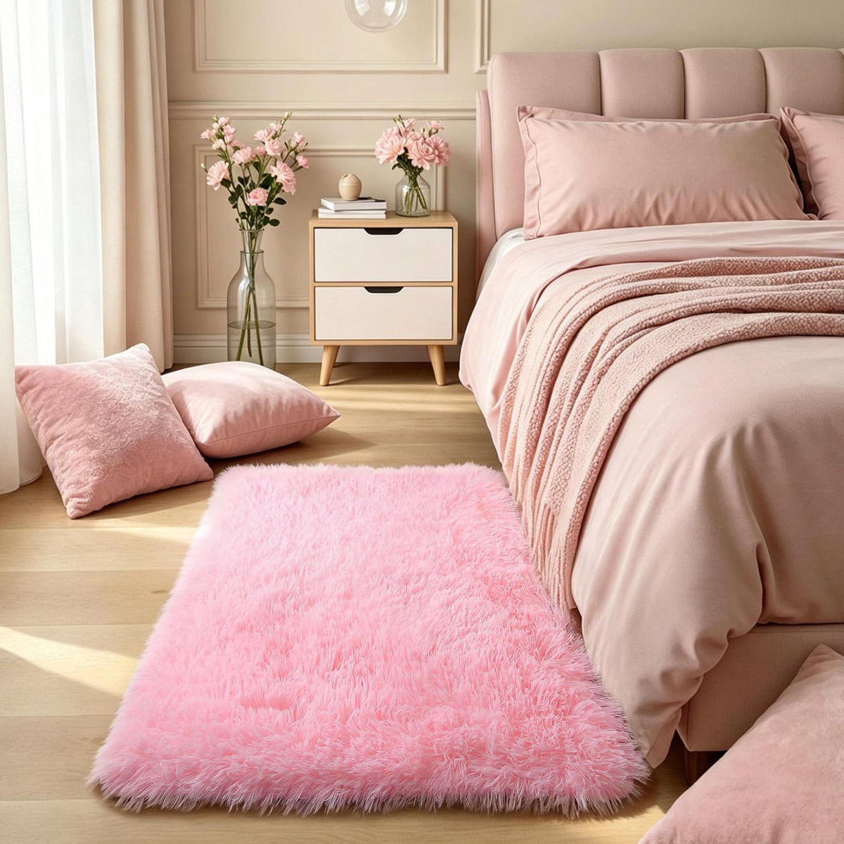 KICHOWUA 4x6 Fluffy Fuzzy Kids Shag Rainbow Rug for Girls Bedroom Playroom