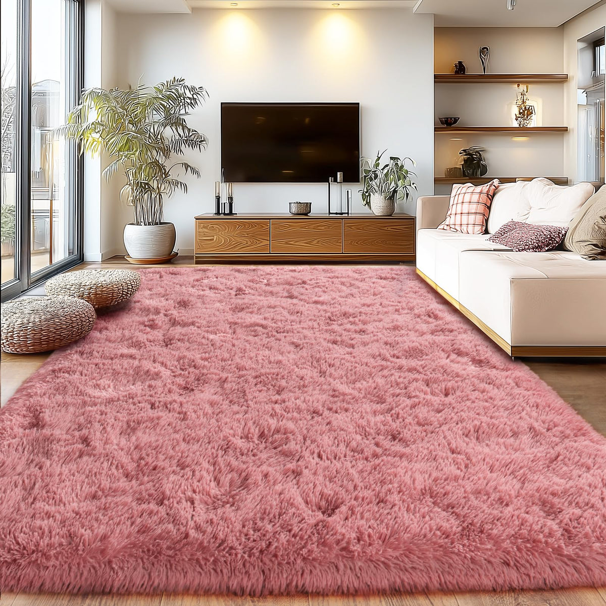 8x10Ft Soft Shaggy for Living Room, High Pile Fluffy Rugs Blush Area Rug