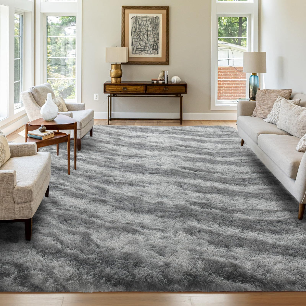 8x10 Area Rugs for Living Room Fluffy Carpet(Black)