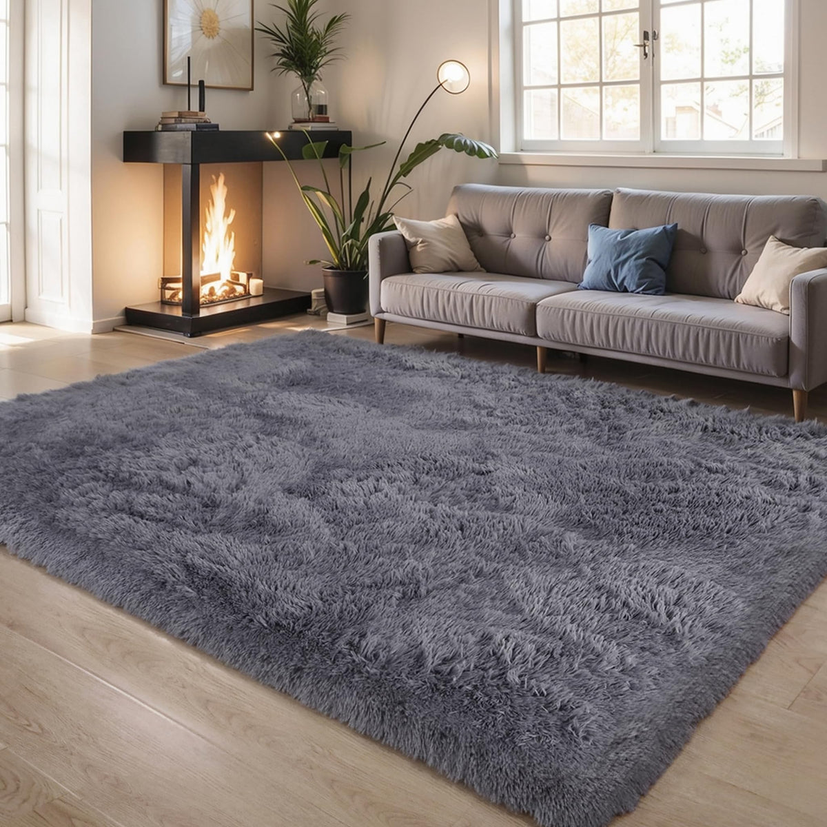 KICHOWUA 4x6 Fluffy Fuzzy Kids Shag Rainbow Rug for Girls Bedroom Playroom