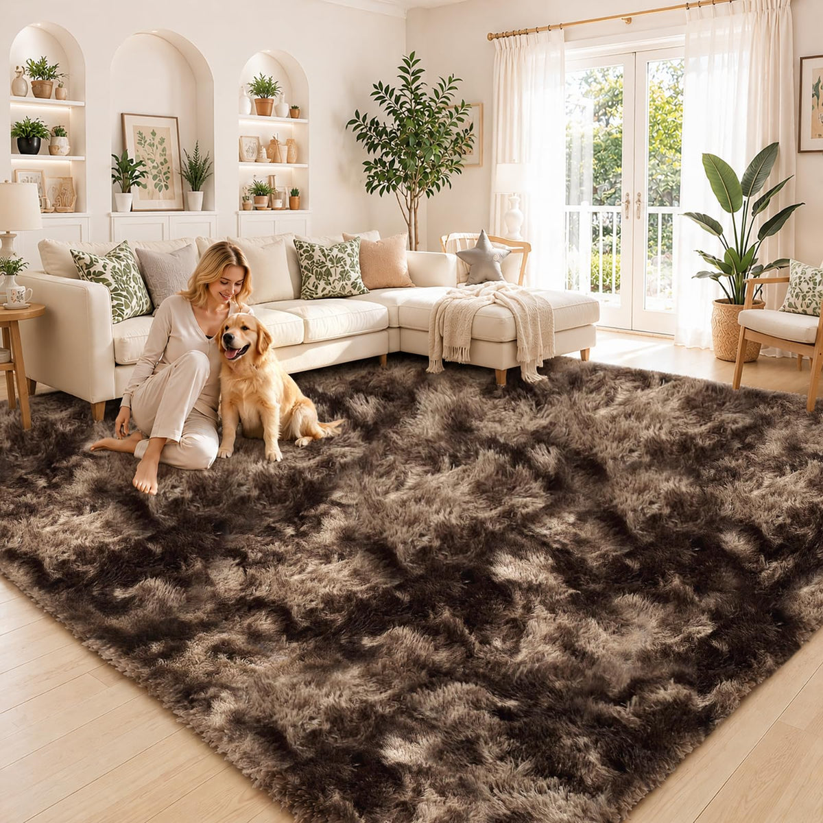 8x10 Area Rugs for Living Room,Cream Large Shaggy Carpet Plush Furry Rug