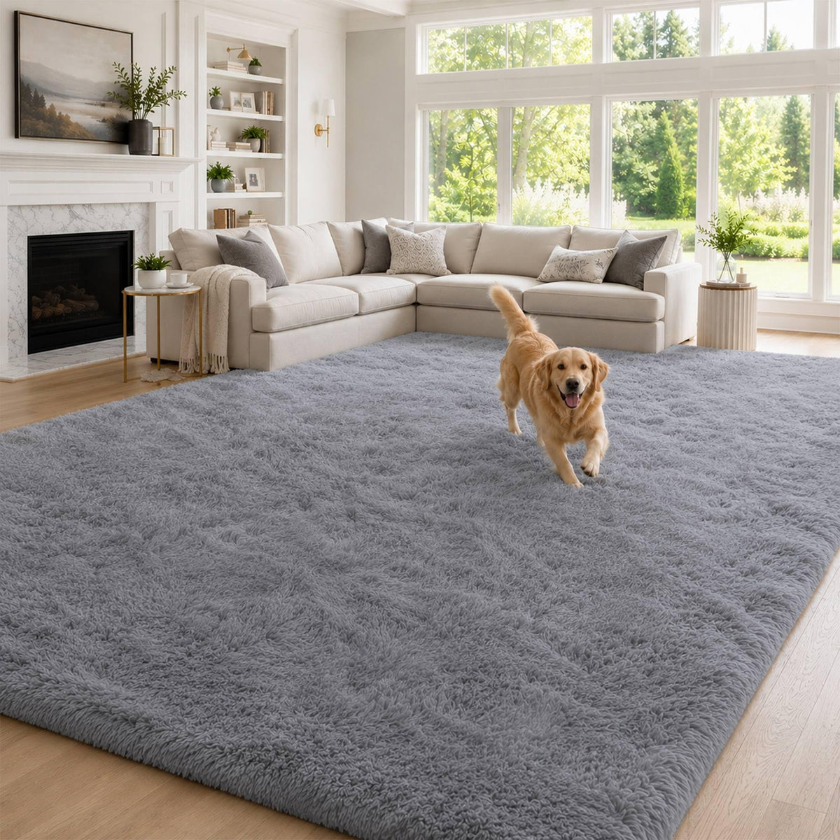 8x10 Ft Cream White Fluffy Area Rug for Living Room, Washable