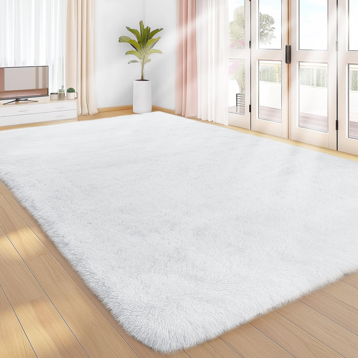 Sour Lemon 8x10 Area Rugs for Bedroom Living Room, Fluffy Shag Cream