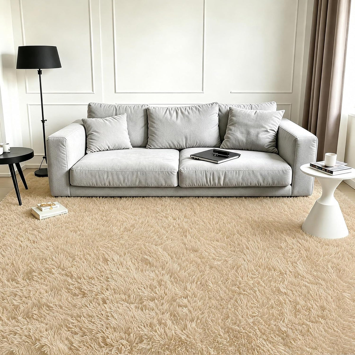 8x10 Area Rugs for Living Room, Large Fluffy Soft Shag Rug, Non-Slip Thick Fuzzy Plush Rug, Non-Shedding High Pile Furry Floor Indoor Carpet for Kids Room Nursery Dorm Home Decor(Beige)