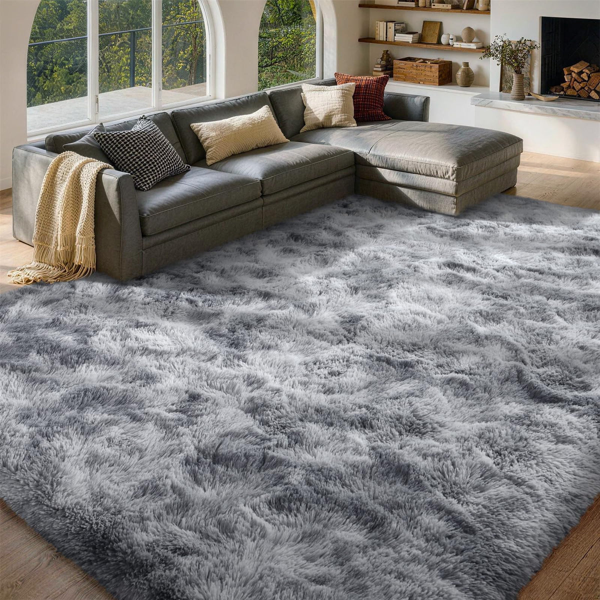 8x10 Area Rugs for Living Room Fluffy Carpet(Black)
