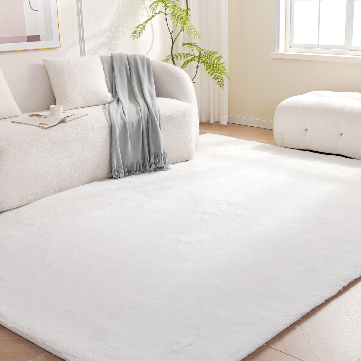Amazon Basics Fluffy Washable Area Rug, Shaggy Carpet for Living Room, Bedroom, 5' W × 7' L, Pink